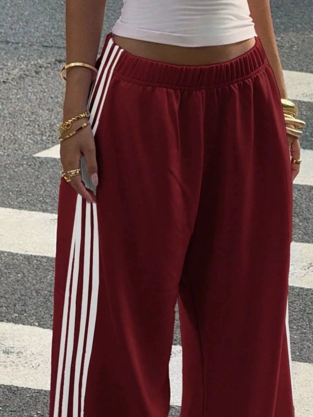High-waisted Wide-leg Track Pants Side Stripes (16)