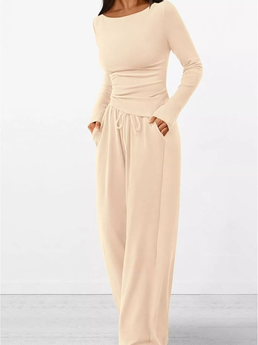 Long Sleeve Top Wide Leg Pants Set (7)