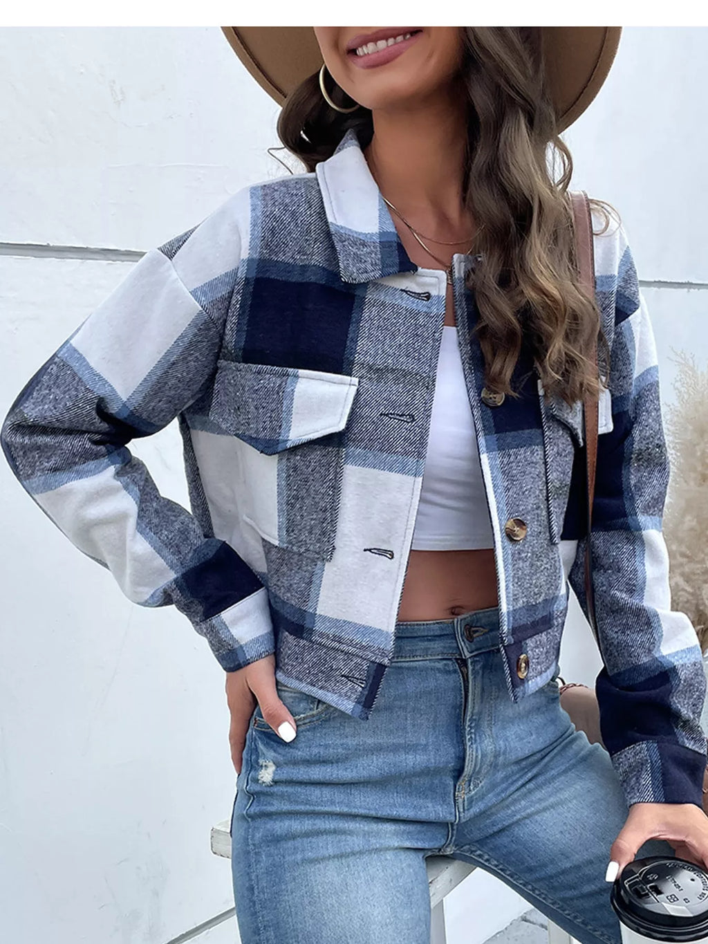 Plaid Button-up Cropped Jacket (4)