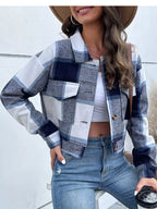Plaid Button-up Cropped Jacket (4)