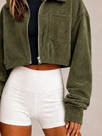 Corduroy Zip Up Cropped Jacket (9)