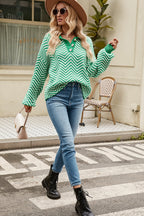 Striped Collared Neck Buttoned Pullover Sweater (6)