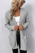 Rib-knit Open Front Pocketed Cardigan