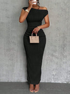 Asymmetrical One Shoulder Bodycon Maxi Dress (2)