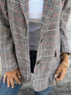 Full Size Plaid Single-breasted Long Sleeve Blazer Plus (6)
