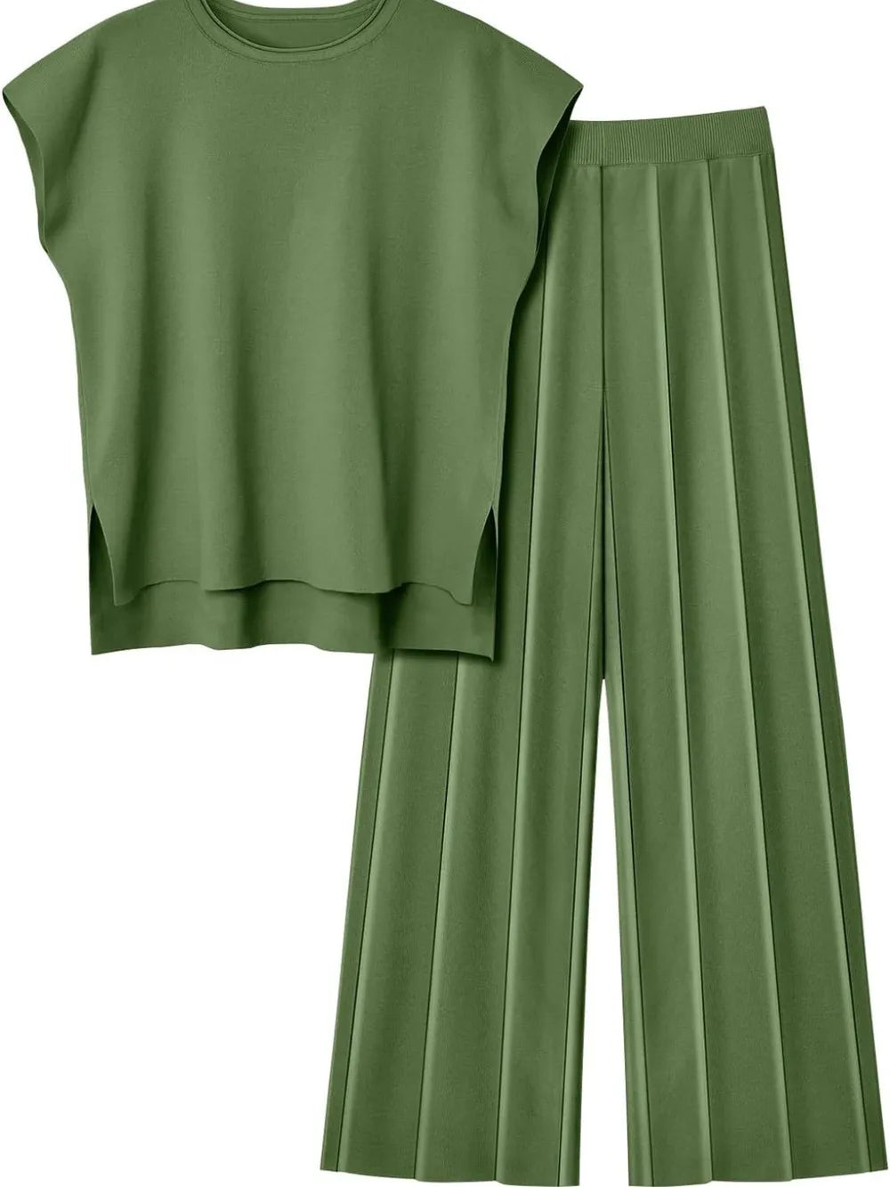 Round Neck Cap Sleeve Top Pants Knit Set (16)