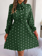 Polka Dot Tie Neck Pleated Dress (21)