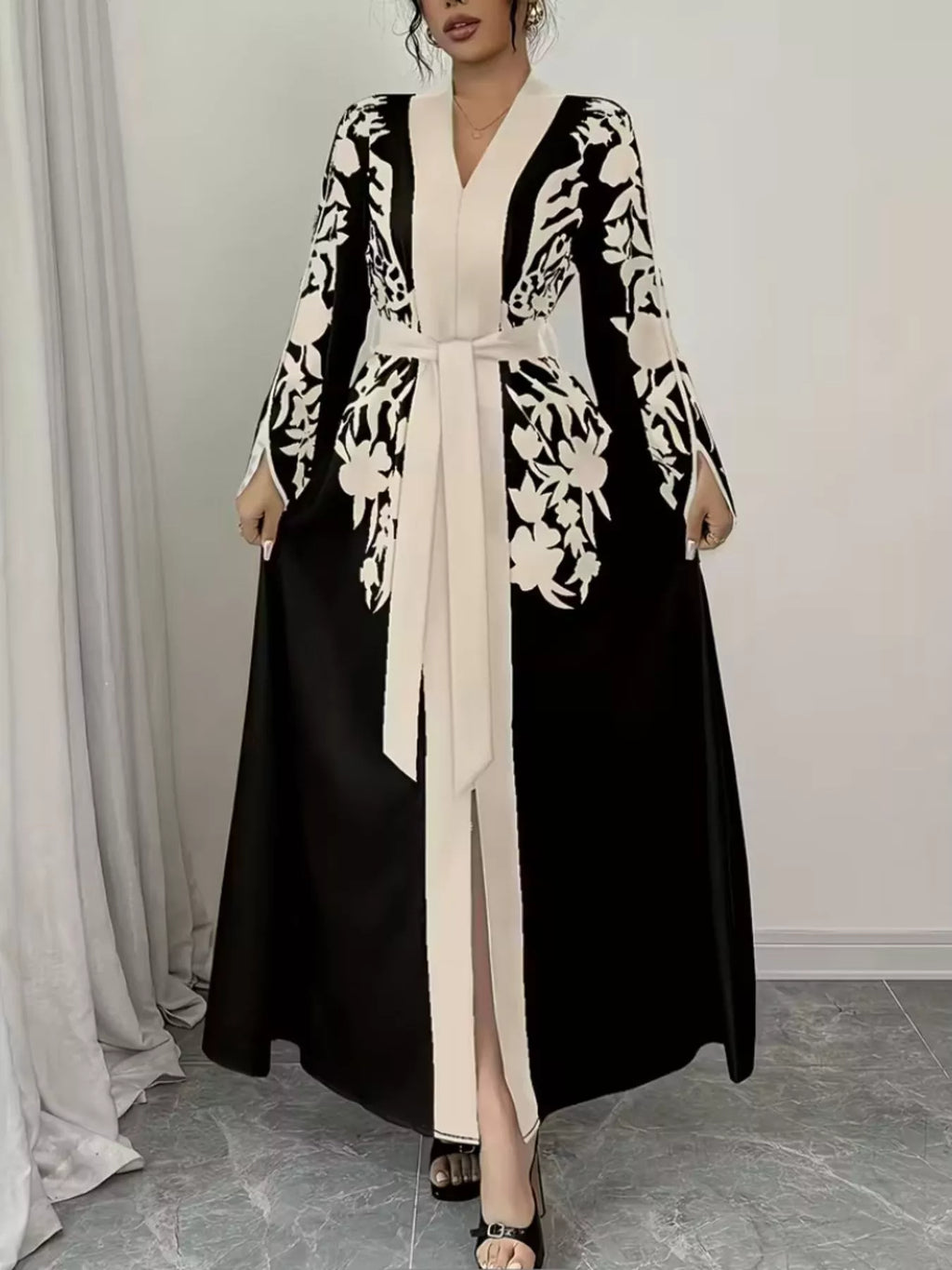 Printed Tie Waist Maxi Dress (7)