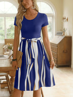 Striped Short Sleeve Tie Waist Dress (29)