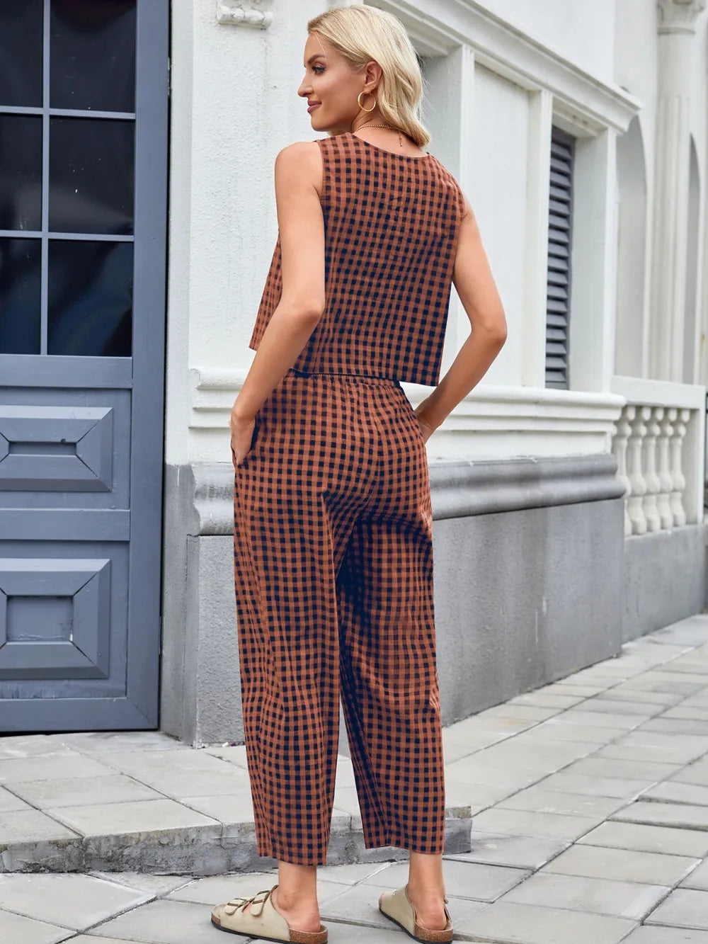 Plaid Sleeveless Top Pants Set (10)