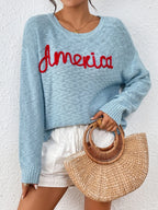Letter Round Neck Long Sleeve Sweater (8)