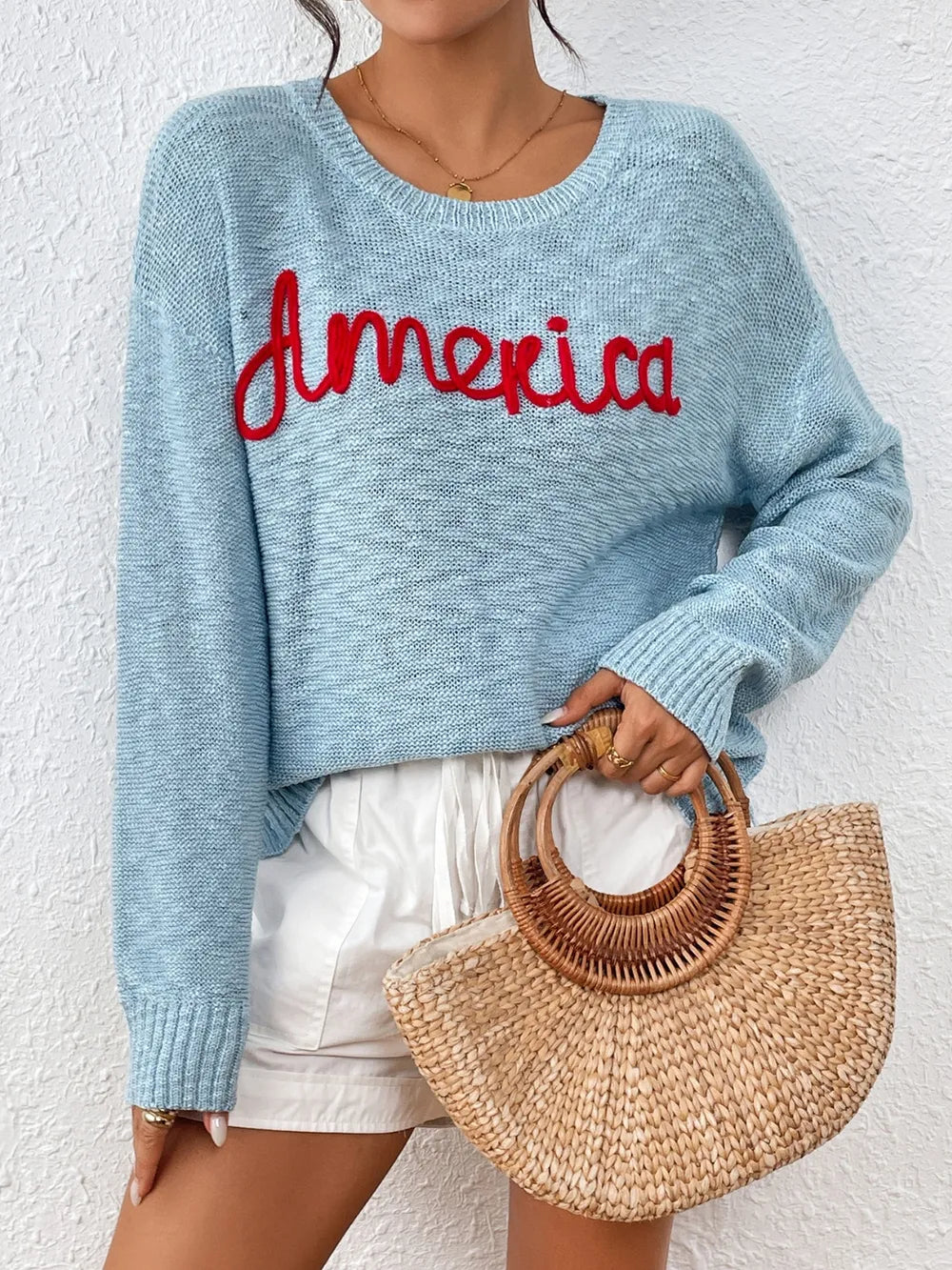 Letter Round Neck Long Sleeve Sweater (8)