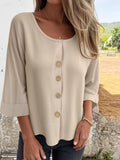 Full Size Button-front 3/4 Sleeve Casual Blouse Plus