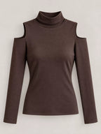 Mock Neck Cold-shoulder Slim-fit T-shirt (23)
