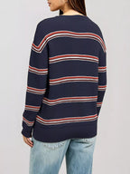 Striped Ribbed Knit Top Keyhole Neckline (2)