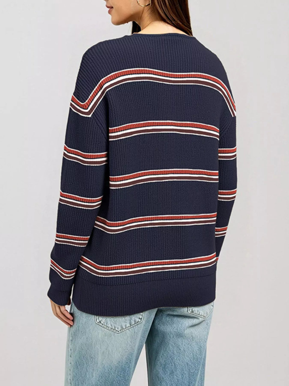 Striped Ribbed Knit Top Keyhole Neckline (2)