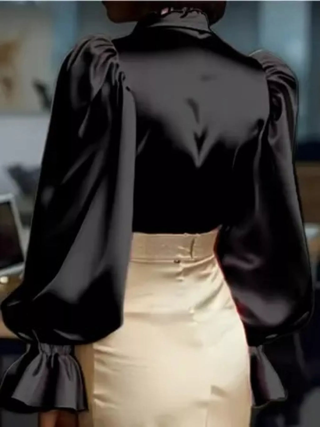 Satin Button Up Flounce Sleeve Shirt (4)