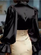 Satin Button Up Flounce Sleeve Shirt (4)