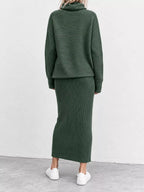 Ribbed Turtleneck Sweater Set Matching Midi Skirt (13)