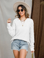 Openwork Round Neck Raglan Sleeve Sweater (23)