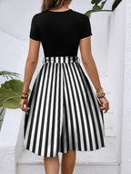 Striped Round Neck Short Sleeve Dress (17)