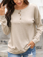 Quarter Button Dropped Shoulder Blouse (2)
