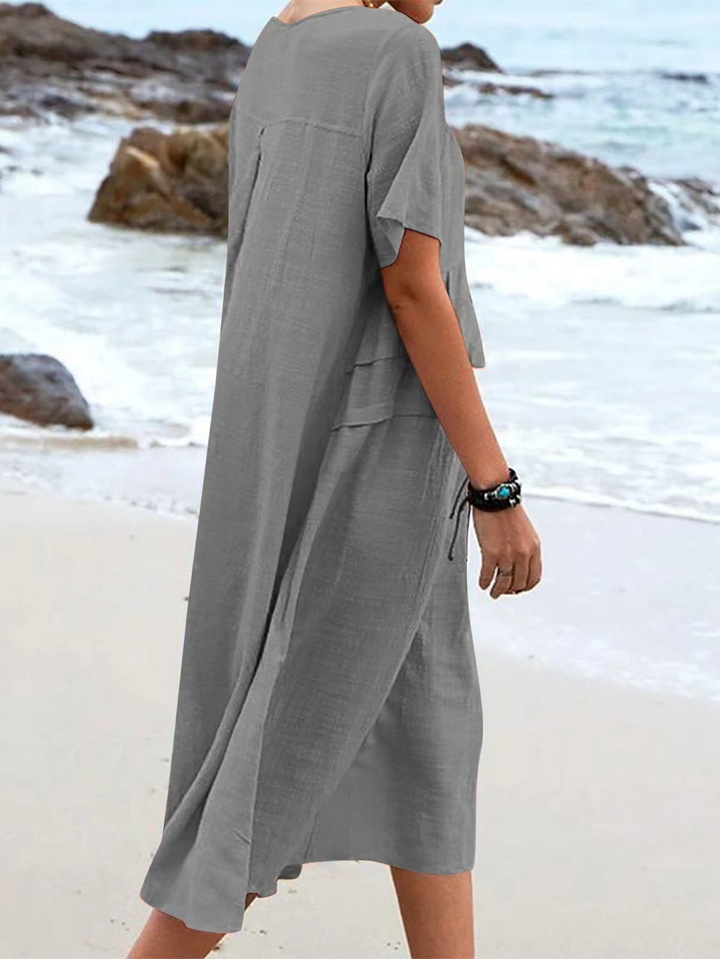 Full Size Casual Linen Blend Midi Dress Plus (8)