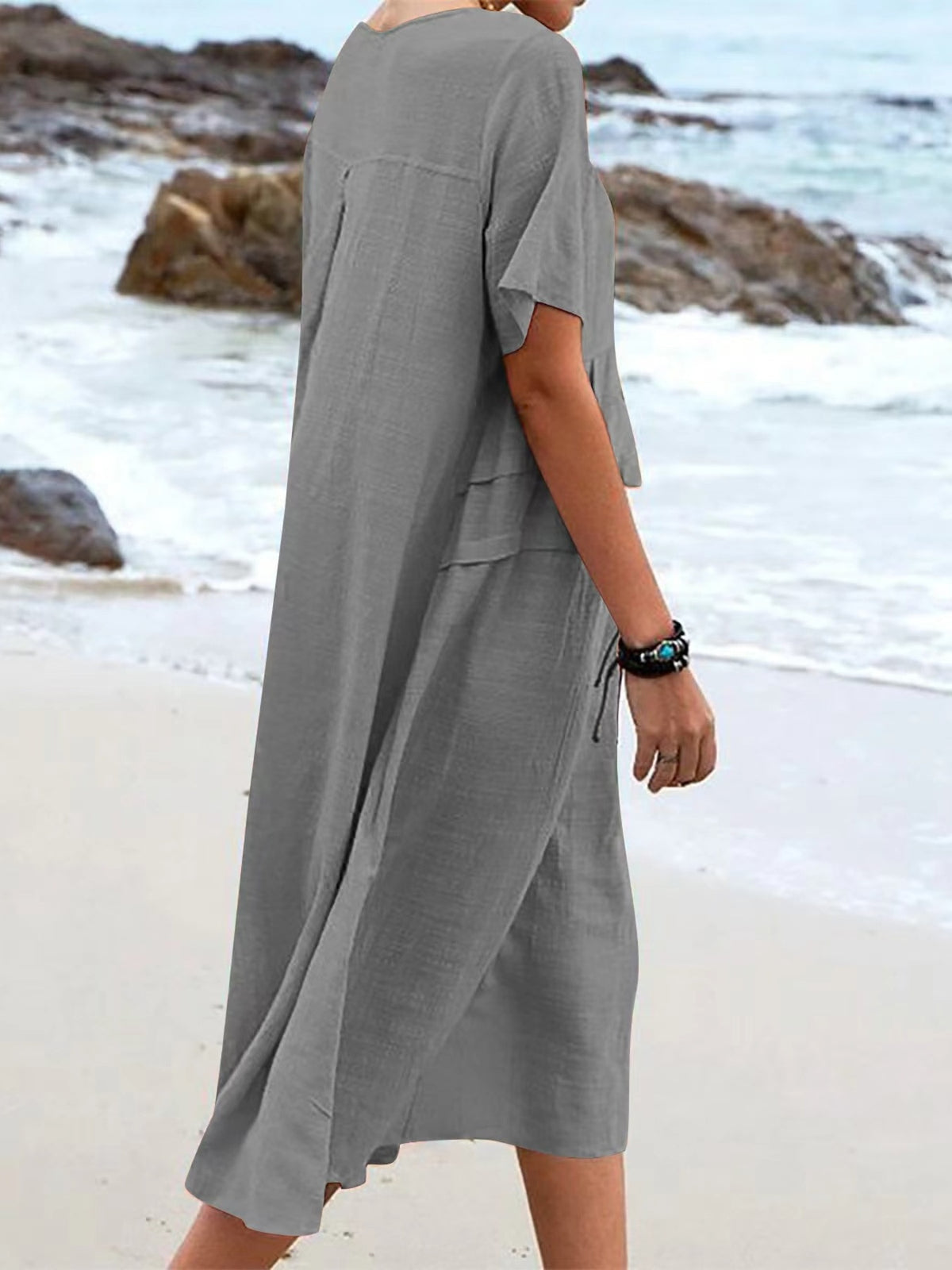 Full Size Casual Linen Blend Midi Dress Plus (8)