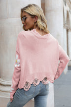 Flower Distressed Long Sleeve Sweater (6)