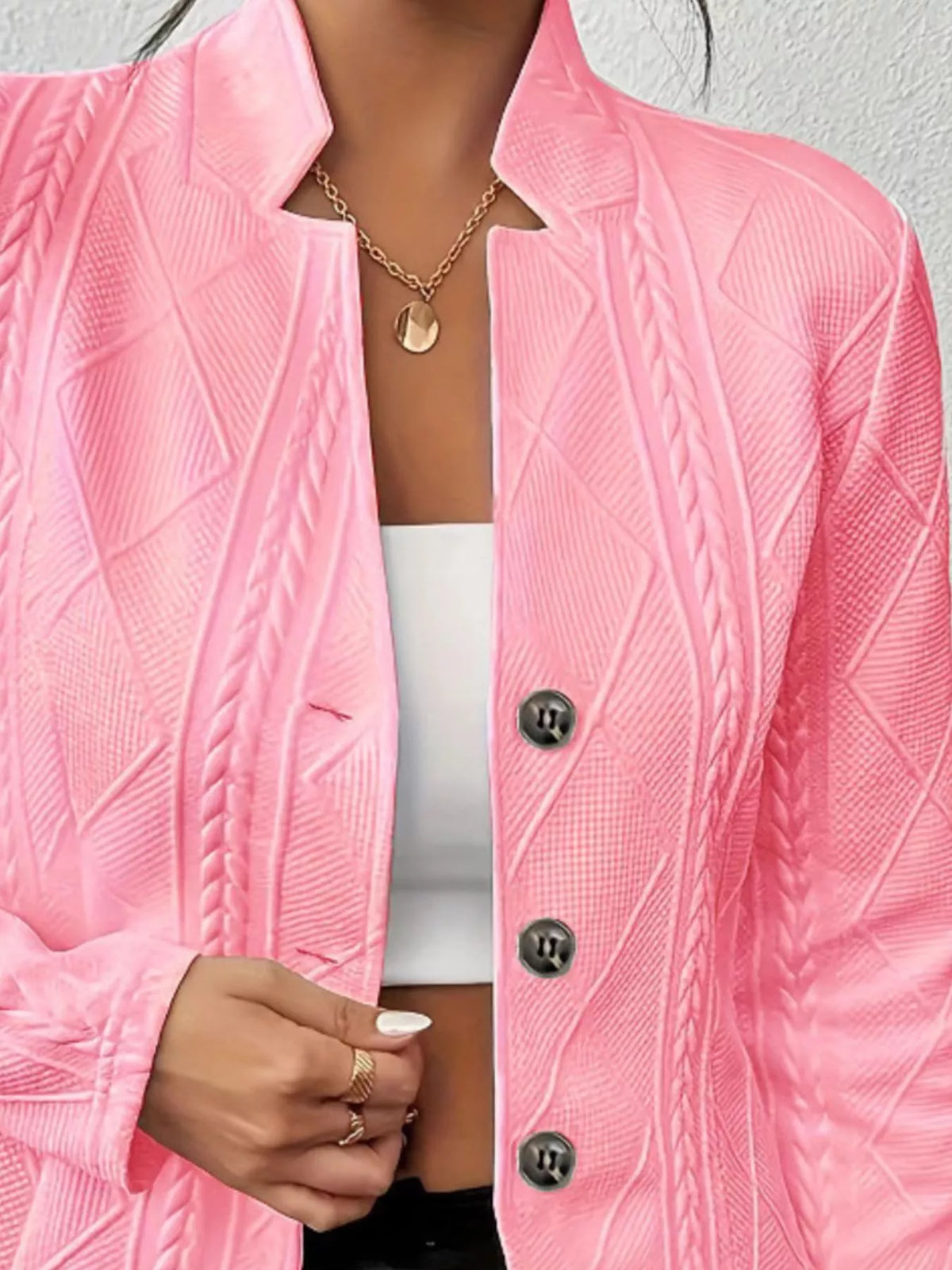 Textured Knit Button-front Blazer (14)