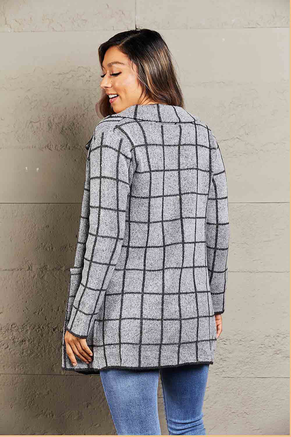 Printed Open Front Lapel Collar Cardigan Pockets (4)