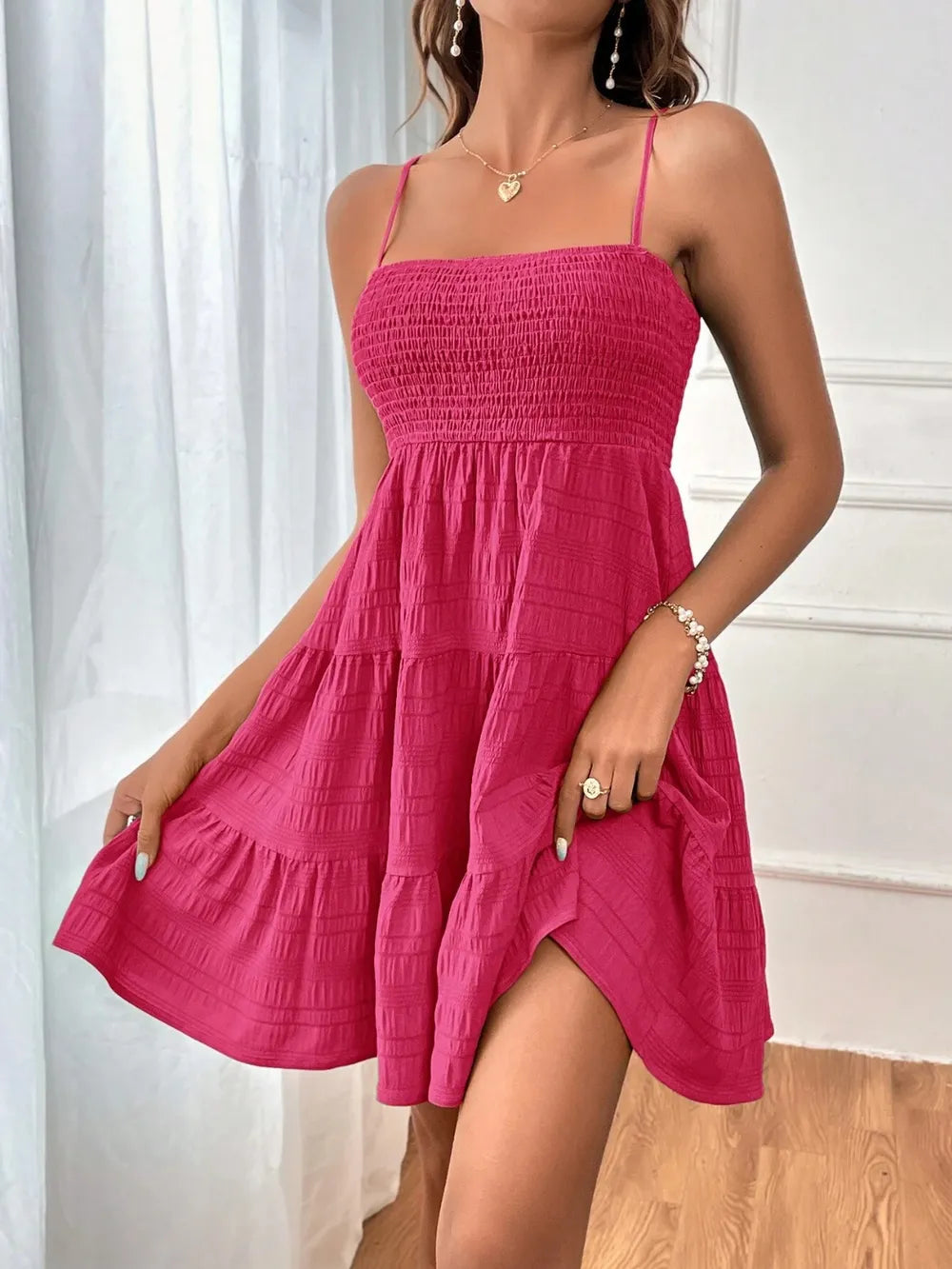 Smocked Tiered Sleeveless Mini Dress (19)