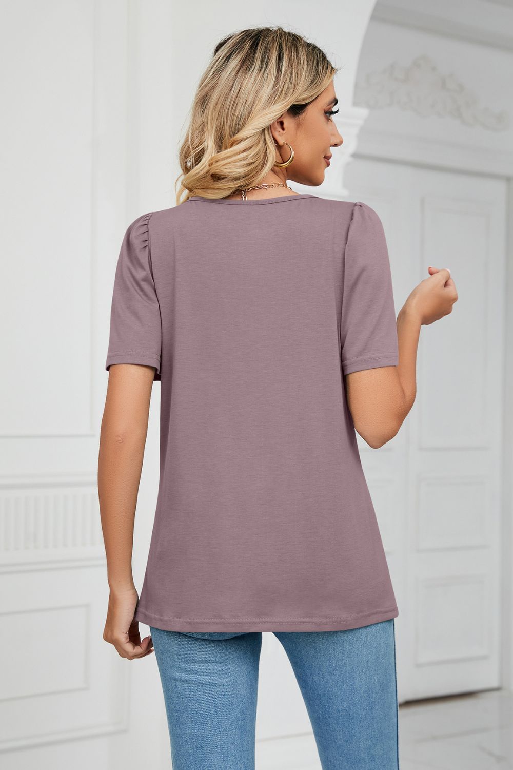 Square Neck Puff Sleeve T-shirt (6)