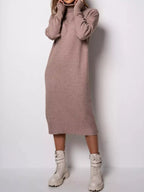 Turtleneck Ribbed Knit Sweater Dress (15)