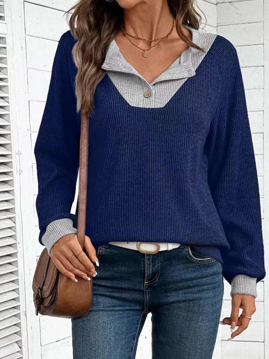 Ribbed Knit Two-tone Top (17)