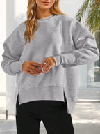 Slit Round Neck Dropped Shoulder Sweatshirt (19)