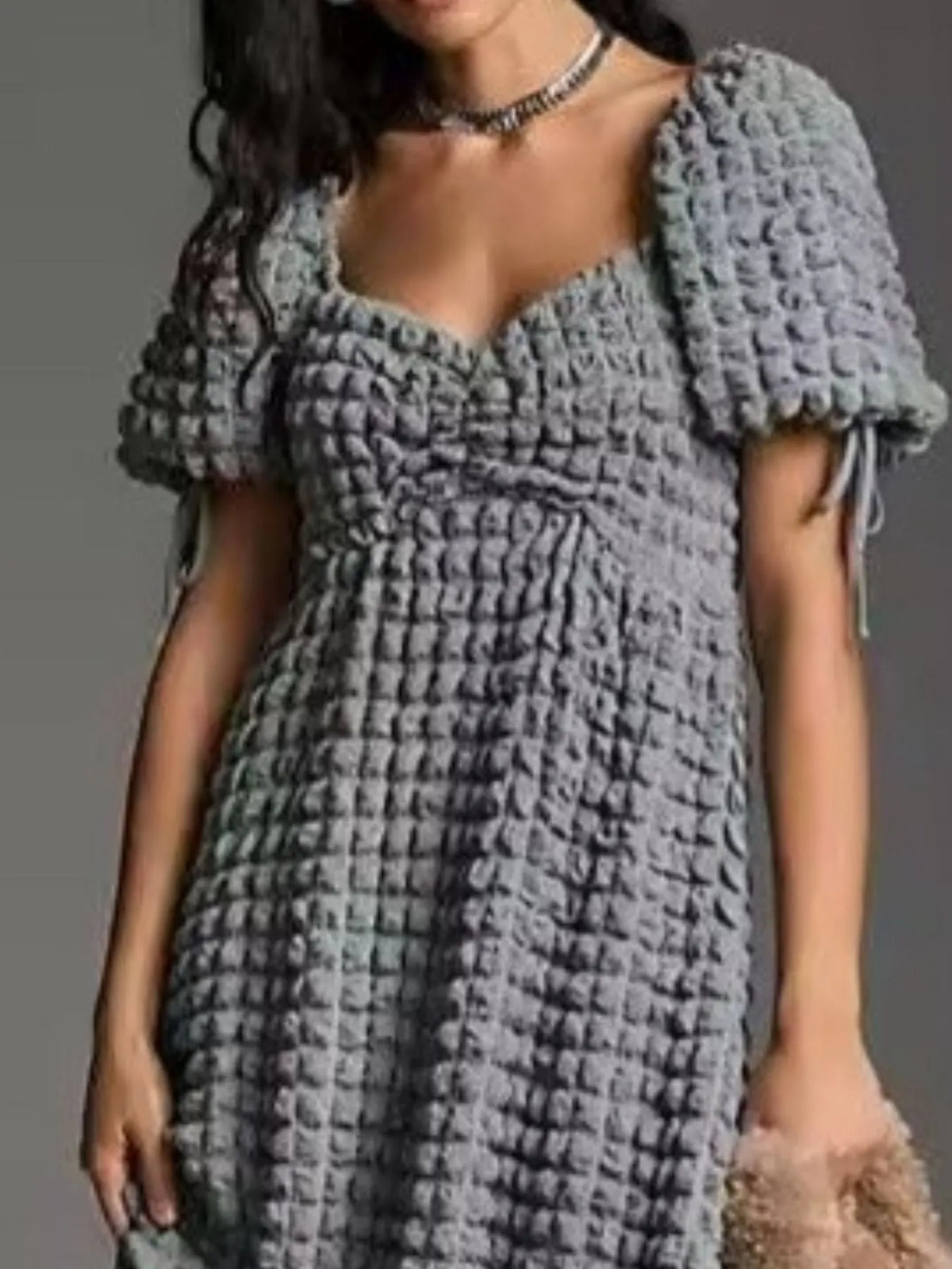Textured Sweetheart Neck Short Sleeve Dress (24)