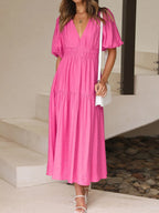 V-neck Puff Sleeve Midi Dress (20)