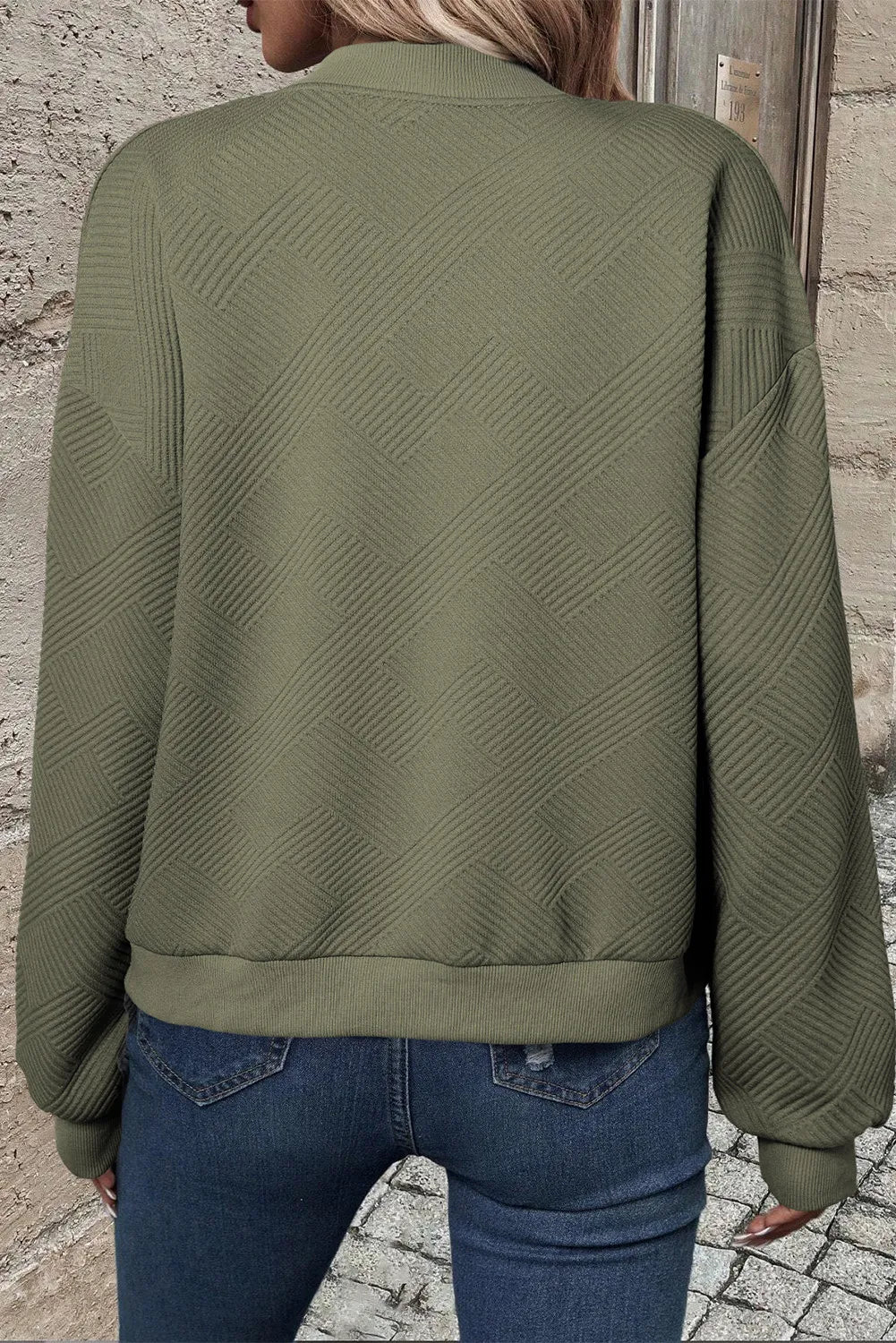 Textured Zip Up Baseball Collar Jacket (6)
