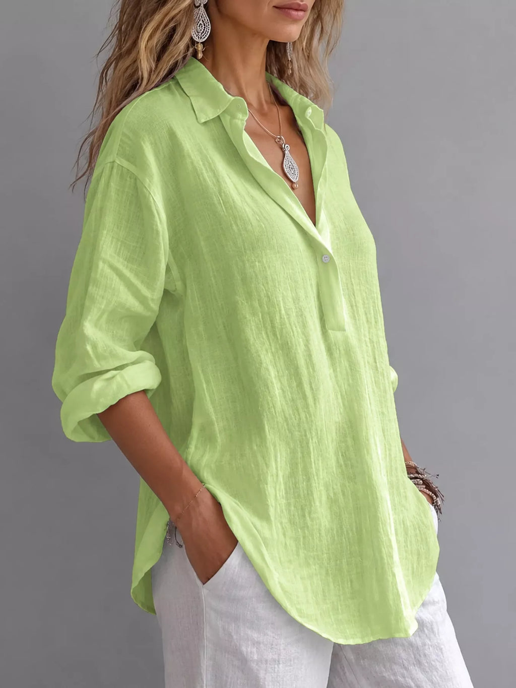 Collared Neck Long Sleeve Blouse (8)