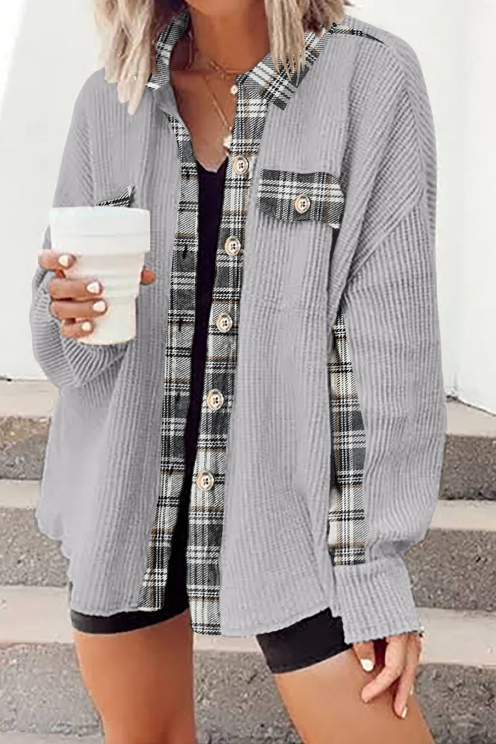 Plaid Button Down Collared Jacket (34)