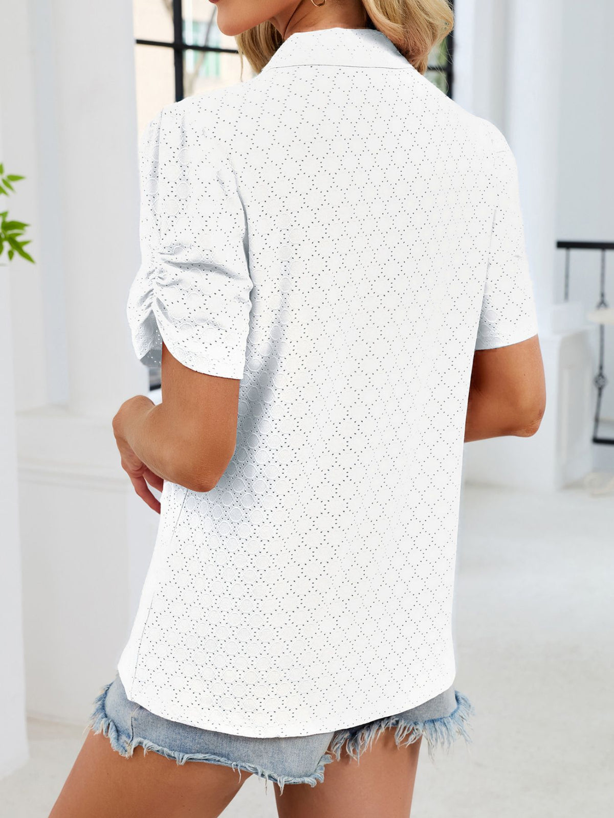 Eyelet Short Sleeve Blouse (20)