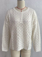 Pointelle Button-front Round Neck Knit Top (6)