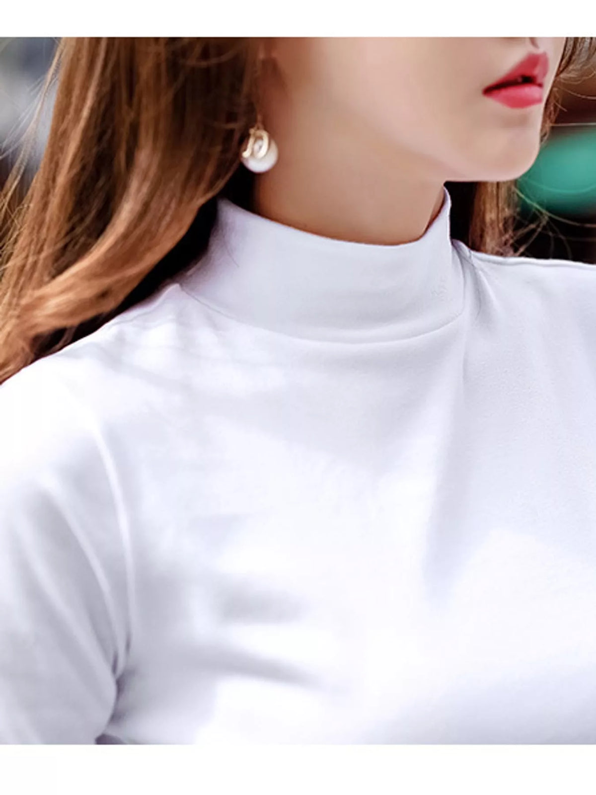 Full Size Slim-fit Mock Neck Long Sleeve Basic T-shirt Plus (2)