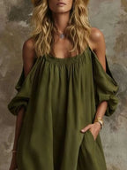Full Size Cold-shoulder Linen Maxi Dress Plus (5)