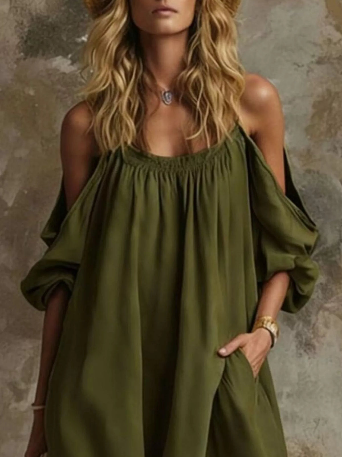 Full Size Cold-shoulder Linen Maxi Dress Plus (5)