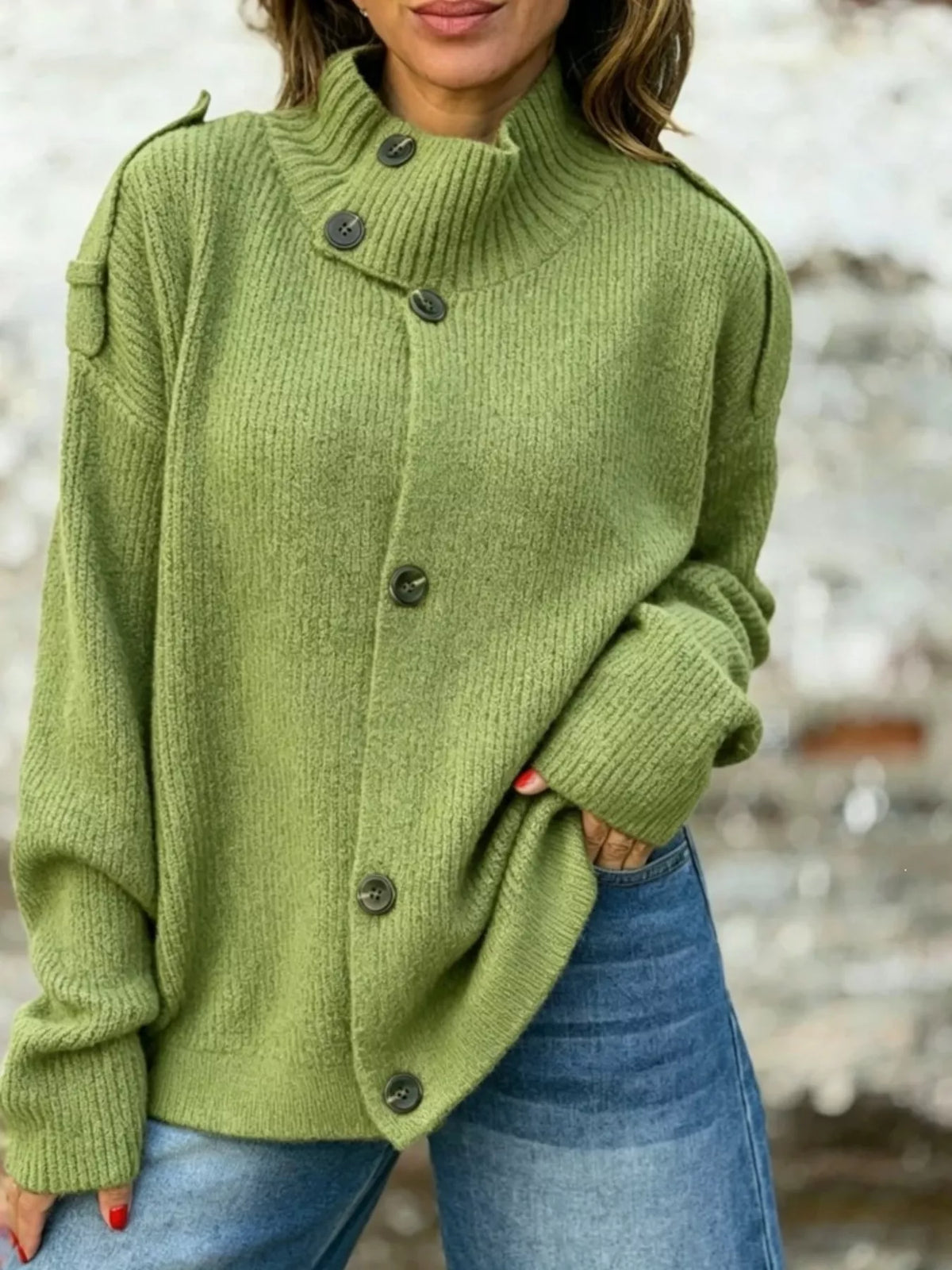 Full Size Button-up Mock Neck Cardigan Plus (5)