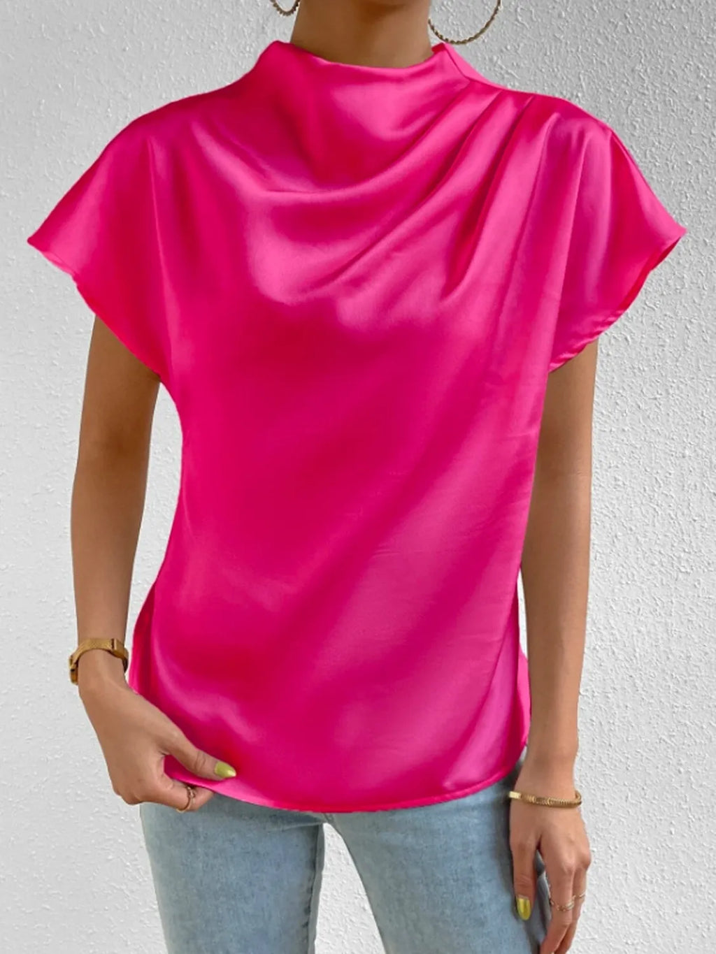 Mock Neck Short Sleeve Blouse (28)