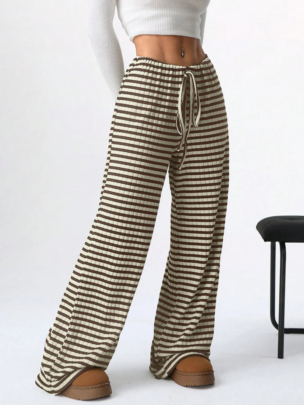 Striped Wide Leg Drawstring Pants (3)
