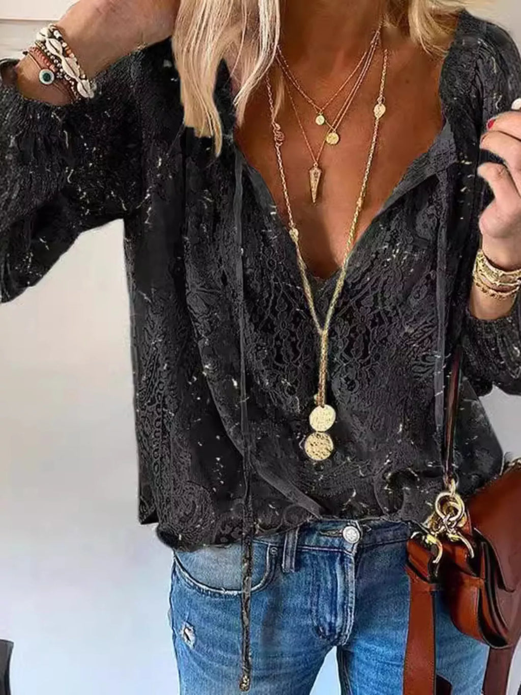 Lace Tie-neck Blouse (8)